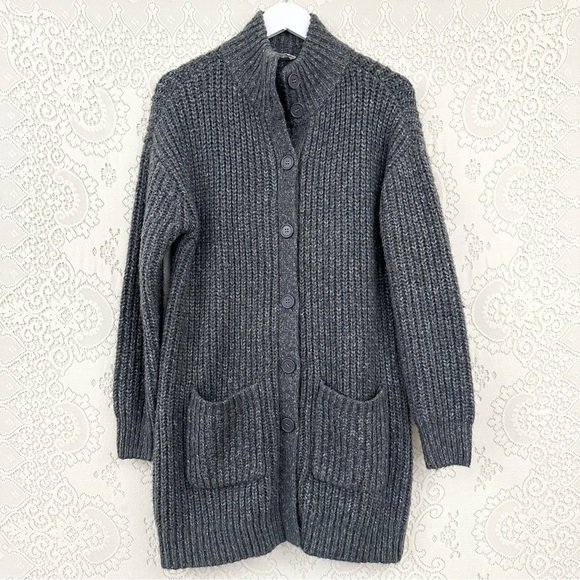 Soft Surroundings Solemio Cardigan Sweater Gray Button Front Ribbed Chunky Long - Picture 1 of 9